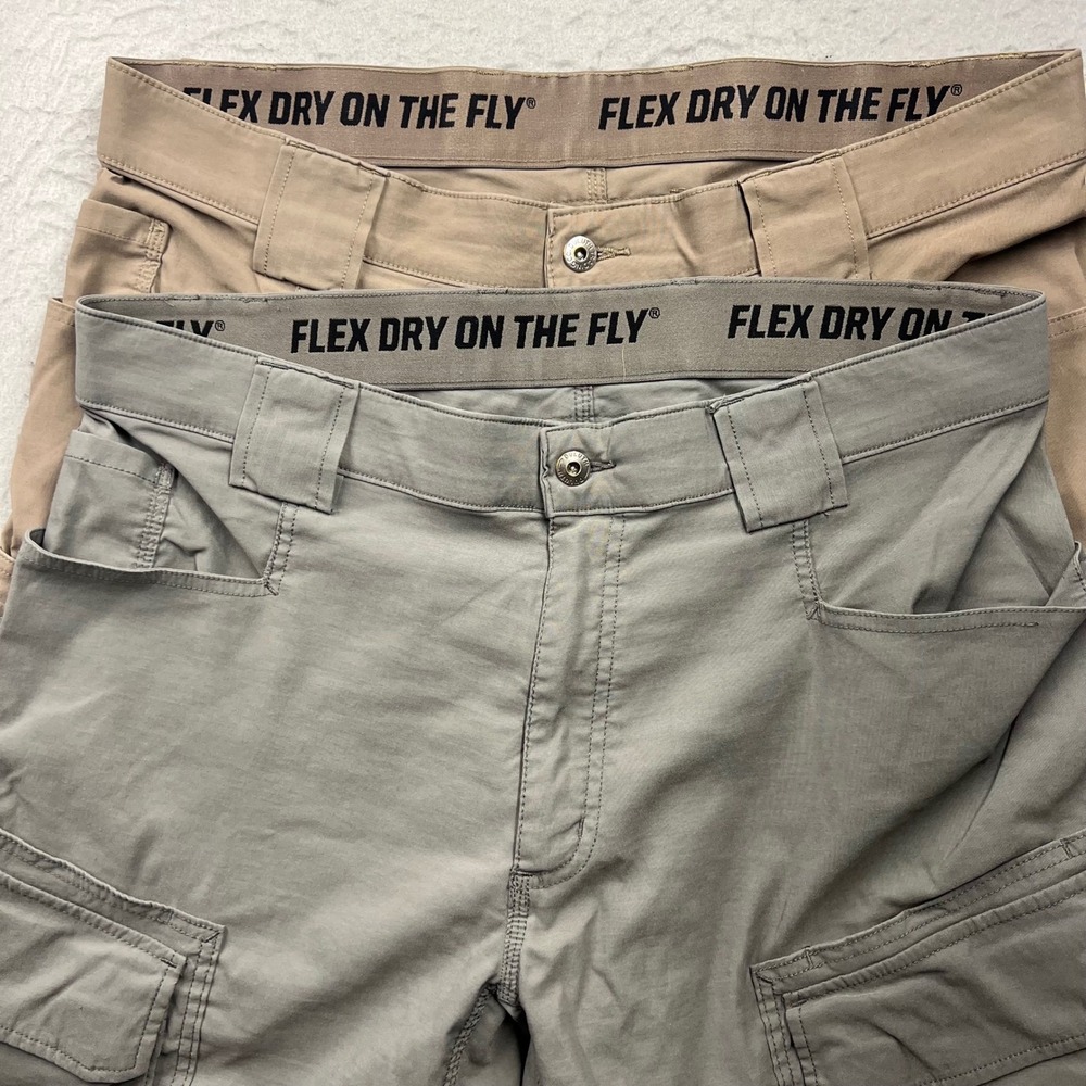 Duluth Trading Co Flex Dry on the Fly Cargo Pants 38x34 Tan Gray Mens 2 Lot
